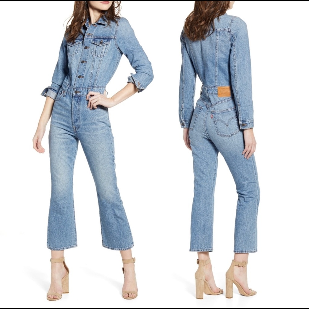 Levi cropped kick flare denim jumpsuit